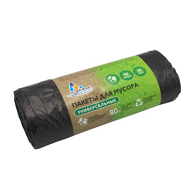 Мешки мусорные ПНД 60л 60x70см (10) В рулонах (Универсальные, по 20 шт) Идеал (х1/50) [упаковка]