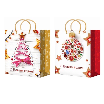 Пакет подарочный 26х33+14см НГ, ламинированный, 3D (L 3D 086-087) (х10/200) Китай