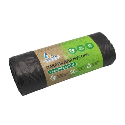 Мешки мусорные ПНД 60л 60x70см (10) В рулонах (Универсальные, по 20 шт) Идеал (х1/50) [упаковка]