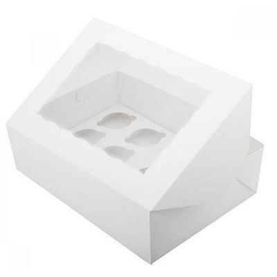 Коробка картонная для капкейков 330х160х110мм для 8 шт. С окном, самосборная цвет Белый (х1/25)