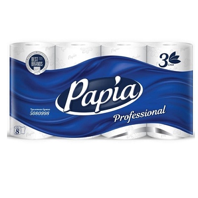 Туалетная бумага 3слойная Papia Professional 8 рулонов (х1/7) [упаковка]